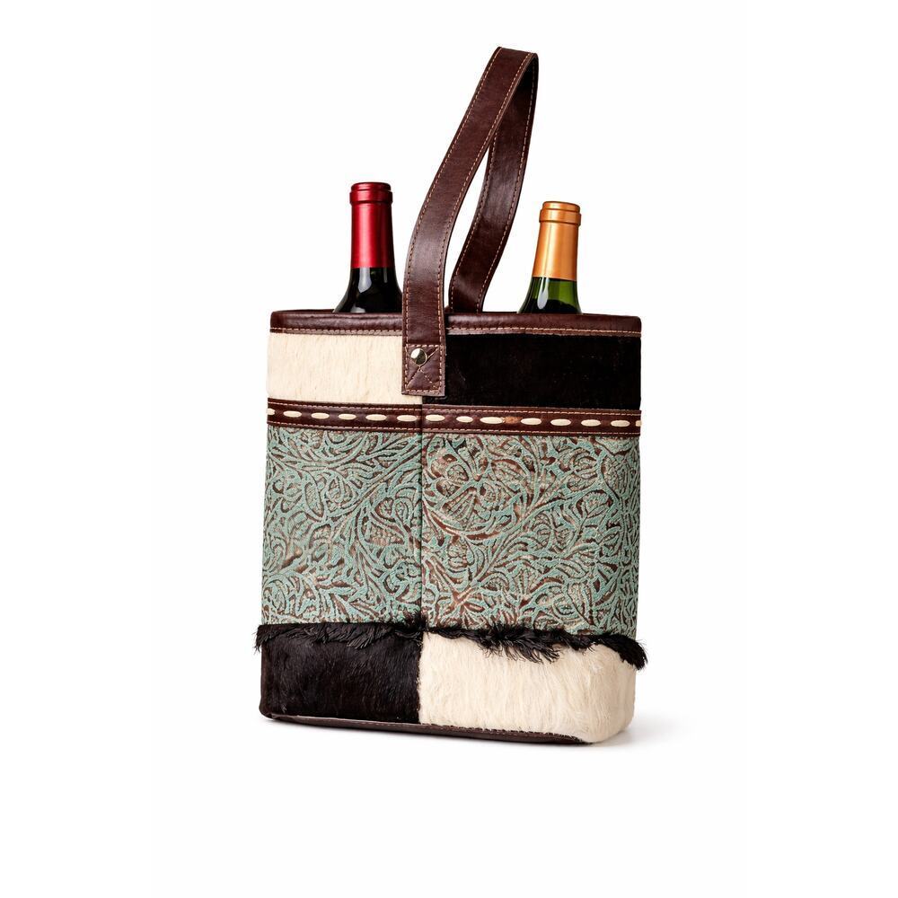 Myra Fiesta Double Wine Bottle Bag Cowhide Leather Western Boho